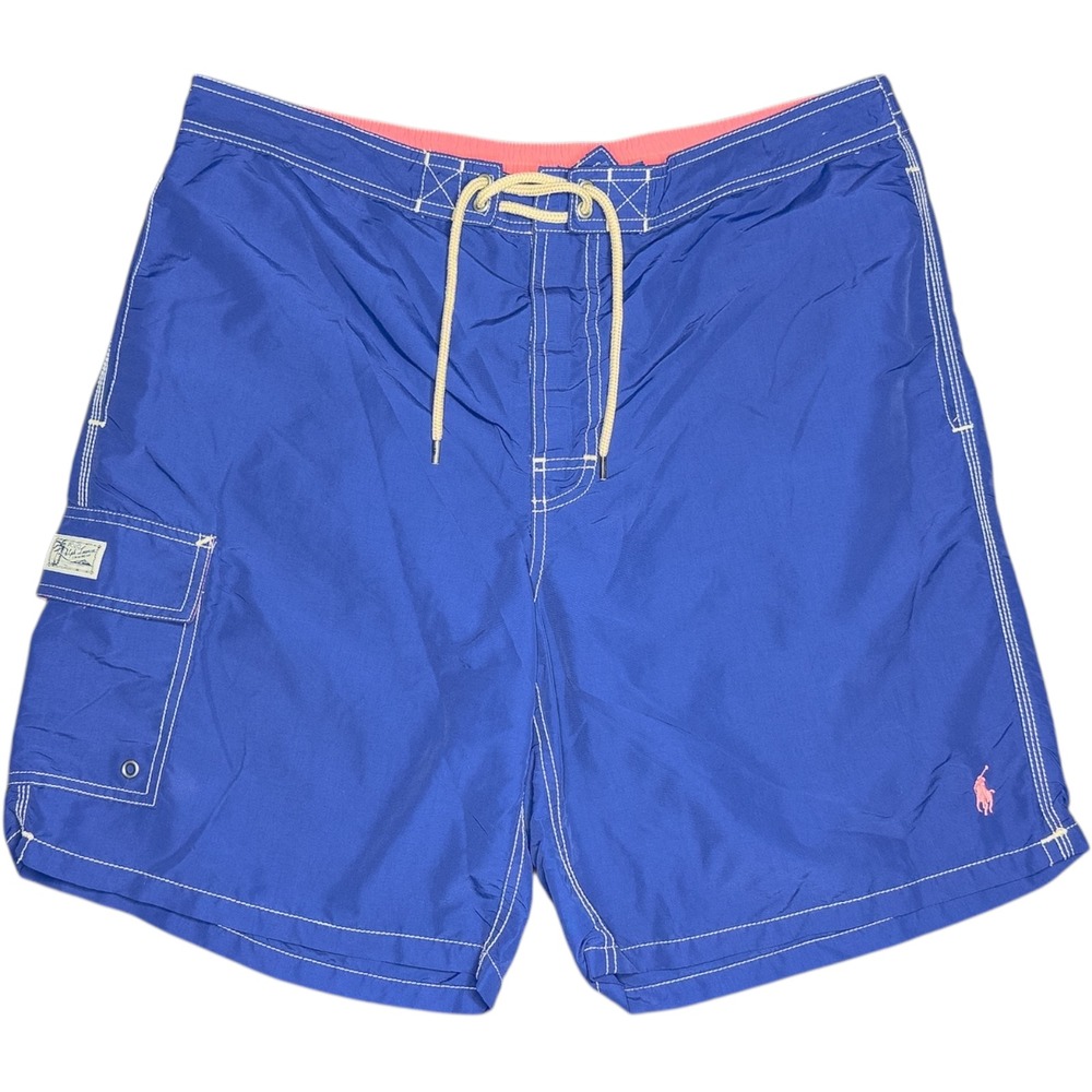 Polo Ralph Lauren‎ Men's XL Blue Cargo Swim Board Trunks Pink Pony 90s Y2K